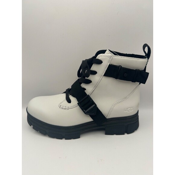 UGG Ashton Women's Lace up Leather Boots White/Black SIZE US 12 EU 43 NEW - Picture 5 of 10